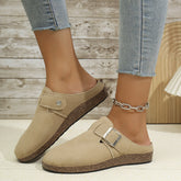 Suede Round Toe Buckle Slip-Ons Khaki OutfitFlow