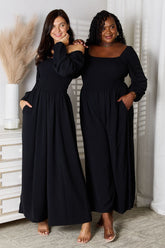 Double Take Square Neck Jumpsuit with Pockets Black OutfitFlow