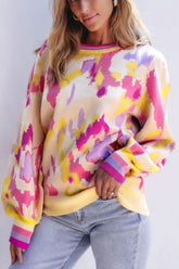 Contrast Round Neck Long Sleeve Sweater Floral OutfitFlow