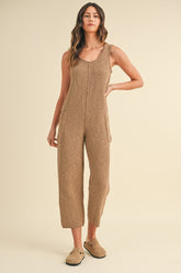 MABLE Sleeveless Knit Crop Jumpsuit with Pockets Mocha OutfitFlow