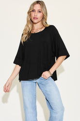 Basic Bae Full Size Bamboo Round Neck Exposed Seam T-Shirt Black OutfitFlow