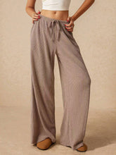 Ribbed Drawstring Wide Leg Pants Mocha OutfitFlow