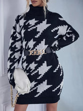 Houndstooth Pattern Turtleneck Sweater Dress Black Trendsi
