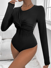 Perfee Twisted Round Neck Long Sleeve Bodysuit Black OutfitFlow