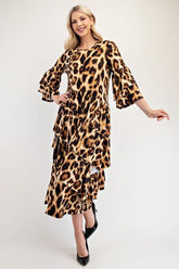 Celeste Full Size Leopard Asymmetrical Ruffle Midi Dress Plus Size Leopard OutfitFlow