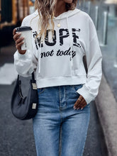 Letter Graphic Long Sleeve Drawstring Hoodie White OutfitFlow