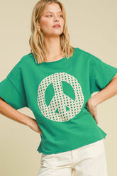 Umgee Full Size Mineral Wash T-Shirt with Lace Applique Plus Size Green OutfitFlow