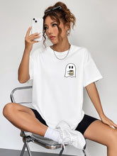 Round Neck Short Sleeve Ghost Graphic T-Shirt White OutfitFlow