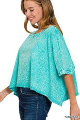 Zenana Premium Cotton Crinkle Wash Oversized T-Shirt TURQUOISE ONE SIZE OutfitFlow