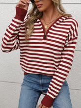 Perfee Striped Long Sleeve Hooded Sweater Burgundy OutfitFlow