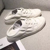 Round Toe Lace Up Sneakers White OutfitFlow