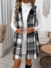 Perfee Tied Plaid Vest Coat Dark Gray OutfitFlow
