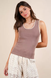 VERY J Blanket Style Sleeveless Knit Tank Mocha OutfitFlow