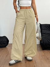Drawstring Wide Leg Cargo Pants Apricot OutfitFlow