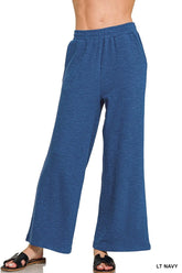 Zenana Cotton Slub Wide Leg Pants LT NAVY OutfitFlow