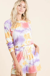 BiBi Tie Dye French Terry Top and Shorts Set LAVENDER MULTI OutfitFlow