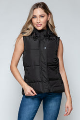 Snobbish Snap and Zip Closure Hooded Vest Midnight Black OutfitFlow