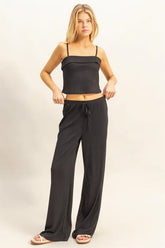 HYFVE Rib Knit Cami Top and Pants Set BLACK OutfitFlow