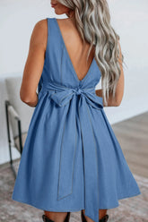 Square Neck Sleeveless Mini Dress Dusty Blue OutfitFlow