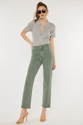 Kancan Ultra High Rise Straight Jeans Olive OutfitFlow