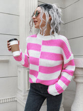 Two-Tone Dropped Shoulder Sweater Fuchsia Pink OutfitFlow