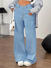 Embroidered Bow Back Wide Leg Jeans Light OutfitFlow