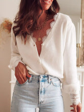 Lace Trim V-Neck Cardigan White OutfitFlow