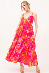 And The Why Floral Tiered Maxi Cami Dress with Pockets ORANGE MULTI OutfitFlow