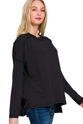Zenana Full Size Exposed Seam Long Sleeve Corded Rib Knit Top Plus Size BLACK OutfitFlow