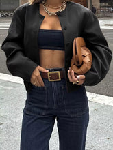 Button Up Long Sleeve Jacket Black OutfitFlow