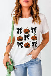 Pumpkin Round Neck Short Sleeve T-Shirt White OutfitFlow