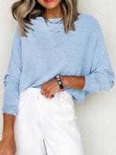 Solid Color Batwing Long Sleeve Top Light Blue OutfitFlow