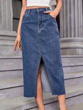 Slit Midi Denim Skirt with Pockets Medium OutfitFlow