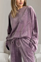 Buttery-Soft Round Neck Long Sleeve Top and Drawstring Pants Set Mauve OutfitFlow