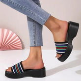 Open Toe Platform Cloth Sandals Stripe OutfitFlow