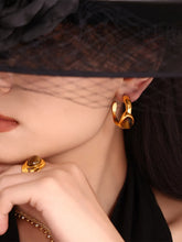 Stainless Steel Tigerite Ring and C-Hoop Earrings Set Gold 7 OutfitFlow