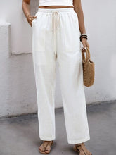 Perfee Drawstring Wide Straight Pants White OutfitFlow
