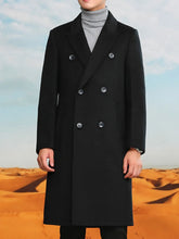 Men's Plus Size Double-Breasted Longline Coat Black OutfitFlow