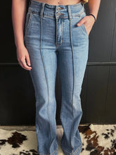High-Waisted Flare Jeans with Seam Detail Medium OutfitFlow
