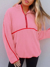 Sherpa Contrast Faux Leather Trim Half Zip Sweatshirt Burnt Coral OutfitFlow