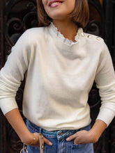 Ribbed Hem Mock Neck Long Sleeve Sweater Ivory OutfitFlow
