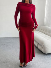 Devine Ruched Long Sleeve Maxi Dress Scarlet OutfitFlow