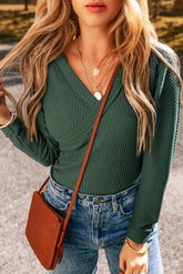 Surplice Long Sleeve Bodysuit Dark Green OutfitFlow
