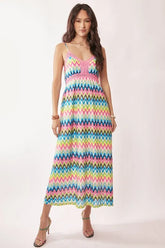 Davi & Dani Multi Color Crochet Lace Midi Dress Pink Blue OutfitFlow