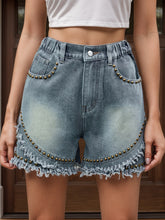Raw Hem Studded Denim Shorts Air Force Blue OutfitFlow