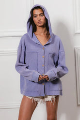 BiBi Washed Waffle Thermal Hooded Jacket PERIWINKLE OutfitFlow