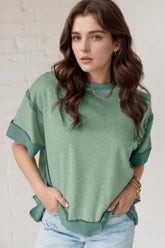 Round Neck Half Sleeve T-Shirt Sage OutfitFlow