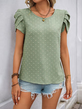 Perfee Swiss Dot Round Neck Petal Sleeve Blouse Sage OutfitFlow