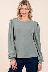 Mittoshop Round Neck Long Sleeve Rib Knit Top Sage OutfitFlow