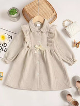 Children's Ruffled Bow Collared Neck Dress Beige OutfitFlow
